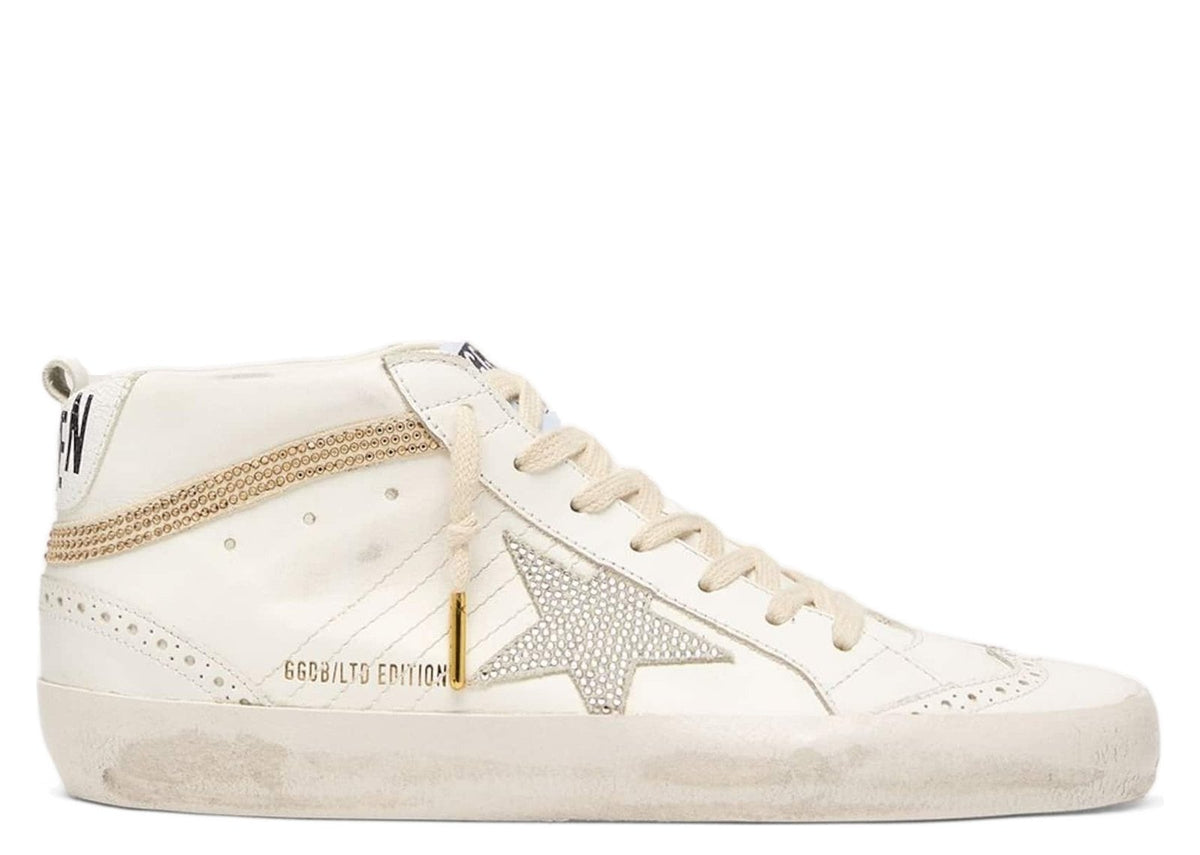 Golden Goose Mid Star White Leather Beige Suede Star Swarovski Crystals (W)