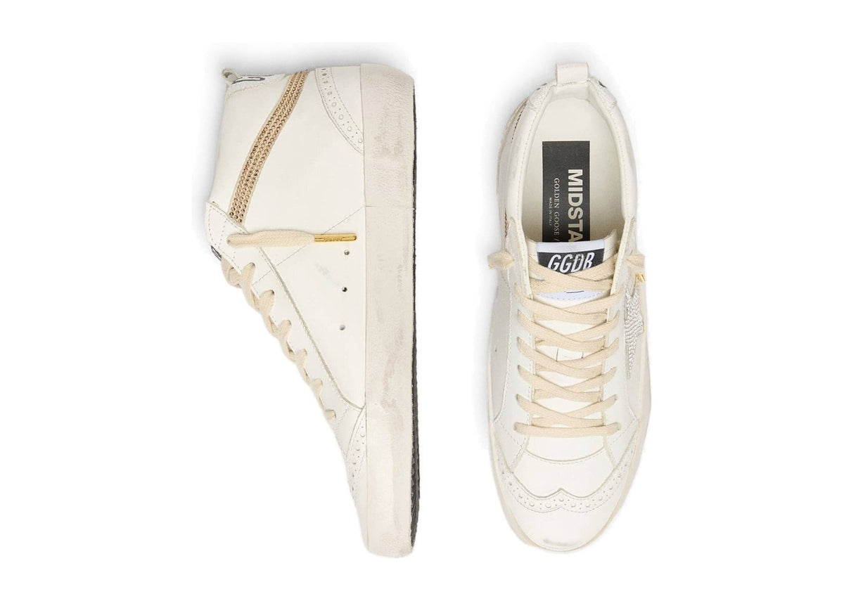 Golden Goose Mid Star White Leather Beige Suede Star Swarovski Crystals (W)