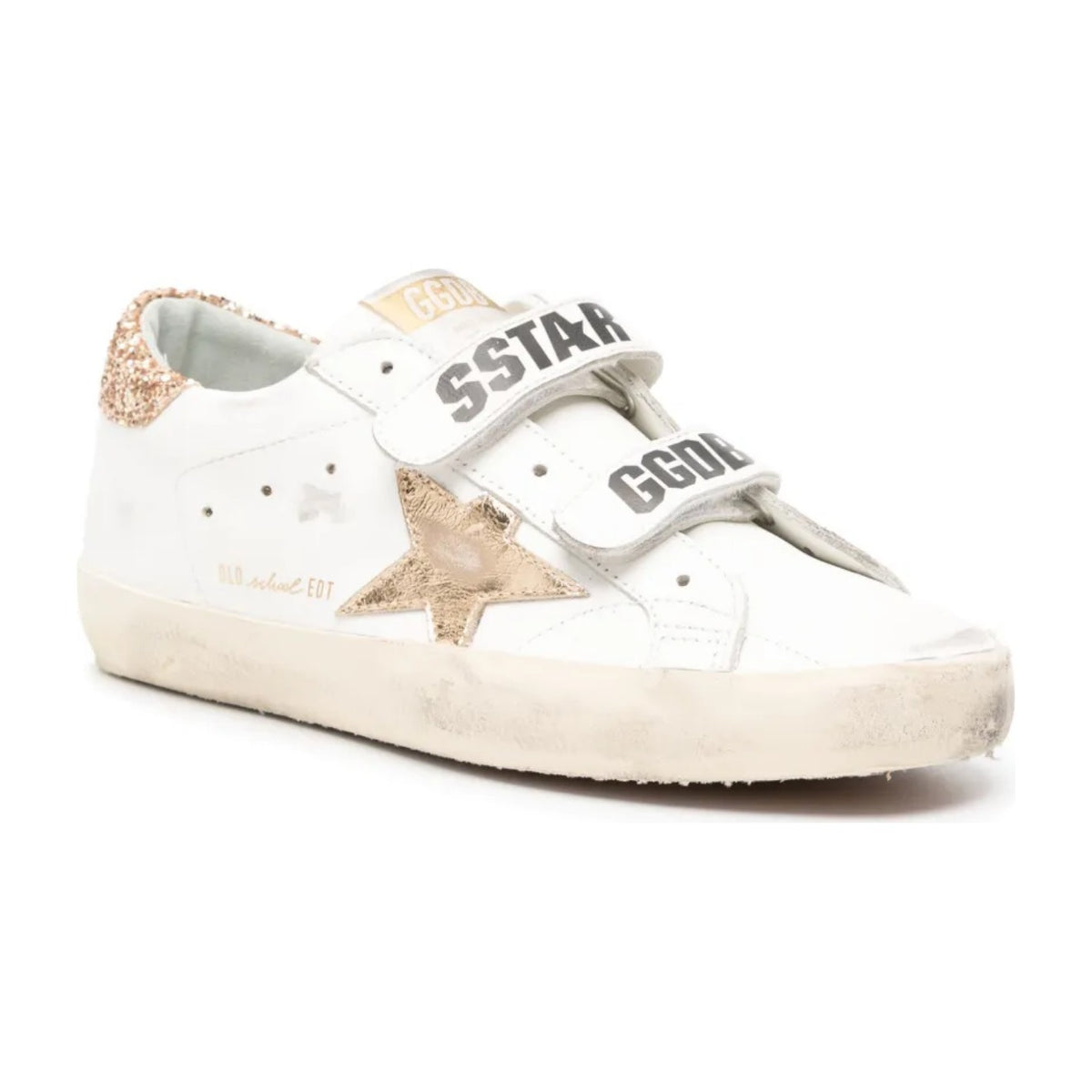 Golden Goose Old School Gold Laminated Star Gold Glitter Heel Tab (W)