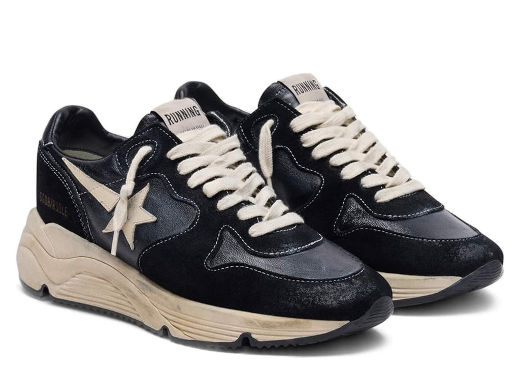 Golden Goose Running Sole Black Nappa Leather Suede White Star (W)