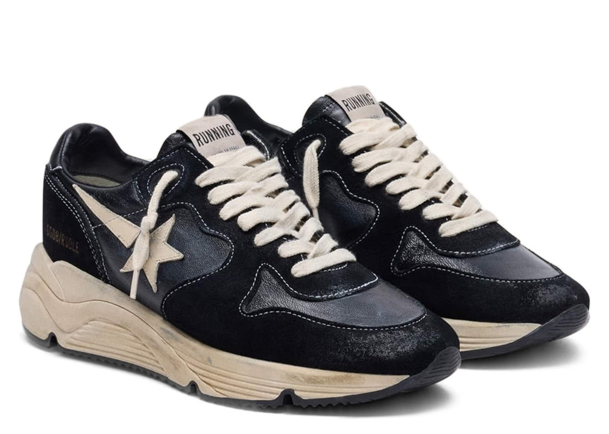 Golden Goose Running Sole Black Nappa Leather Suede White Star (W)