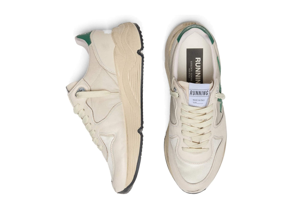 Golden Goose Running Sole Cream Nylon Leather Green Leather Star (W)