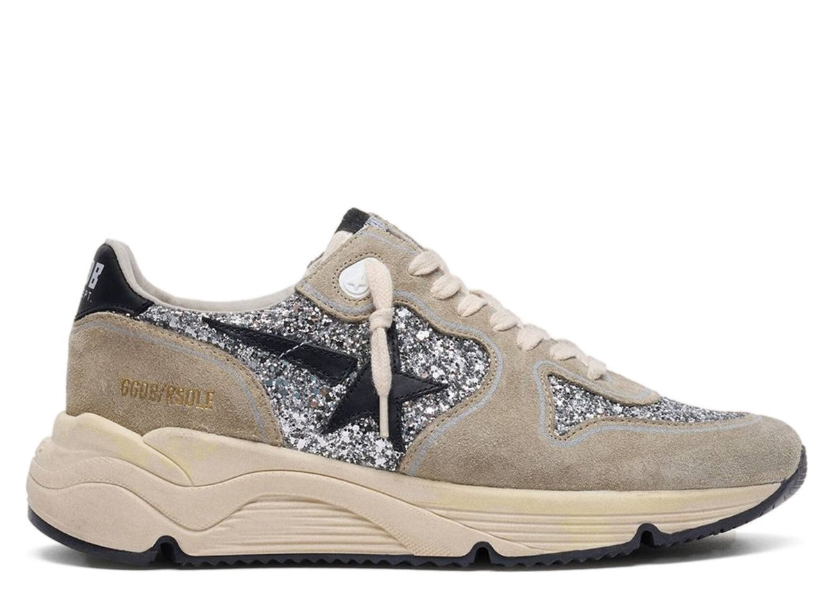 Golden Goose Running Sole Silver Glitter Dove Gray Suede (W)
