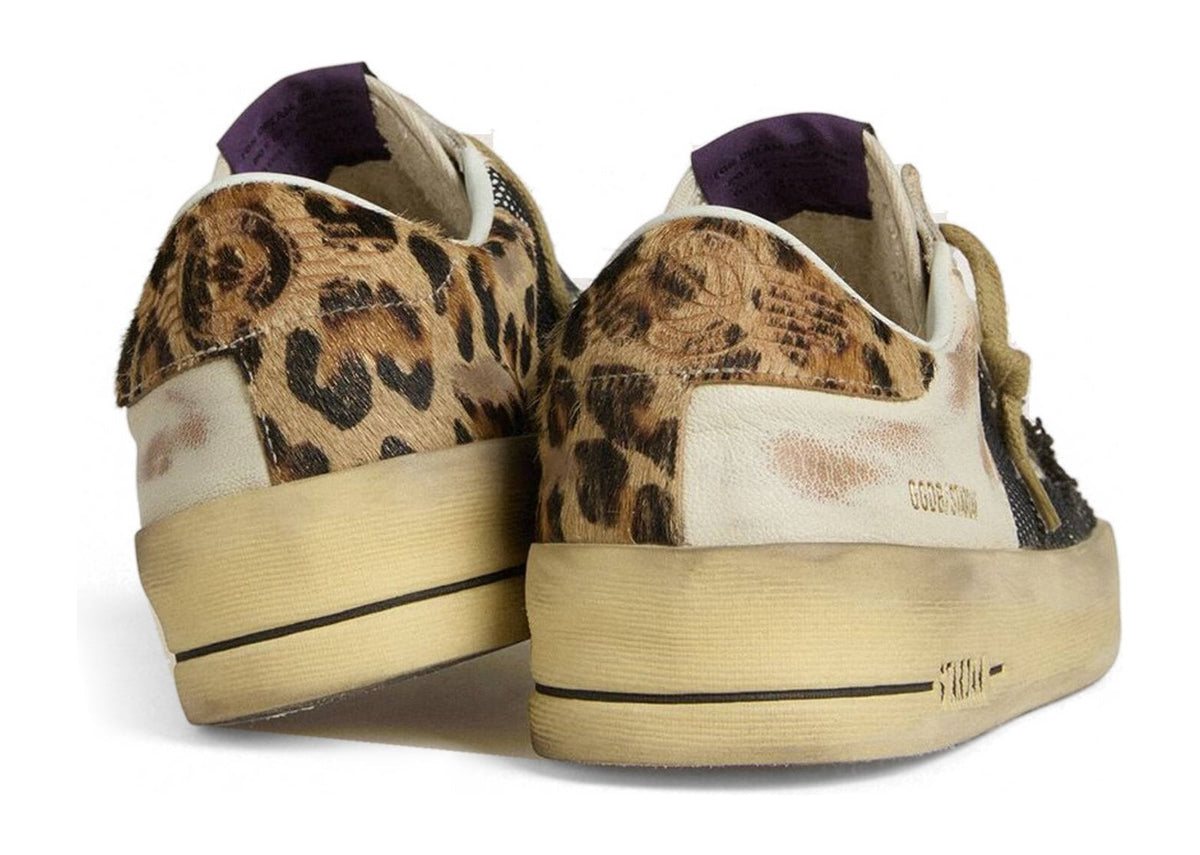 Golden Goose Stardan Beige Nappa Mesh Leopard-Print Pony Skin Heel Tab (W)