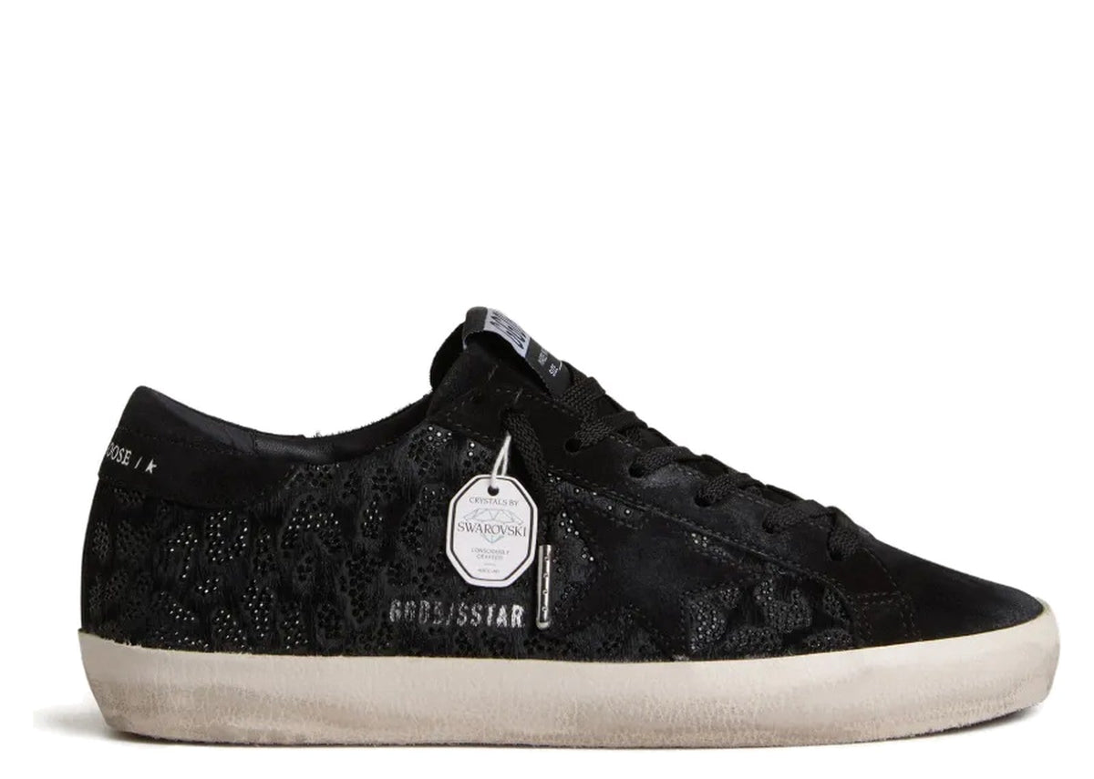 Golden Goose Super-Star Black Pony Skin Black Swarovski Crystals Black Suede Star (W)