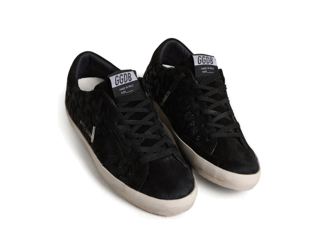 Golden Goose Super-Star Black Pony Skin Black Swarovski Crystals Black Suede Star (W)