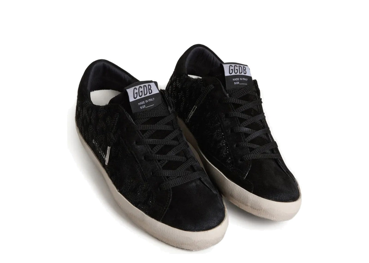 Golden Goose Super-Star Black Pony Skin Black Swarovski Crystals Black Suede Star (W)
