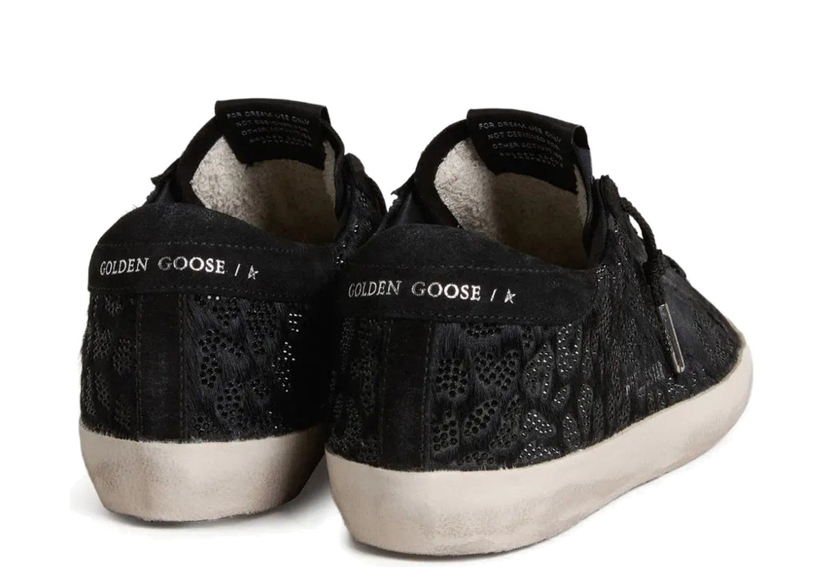 Golden Goose Super-Star Black Pony Skin Black Swarovski Crystals Black Suede Star (W)
