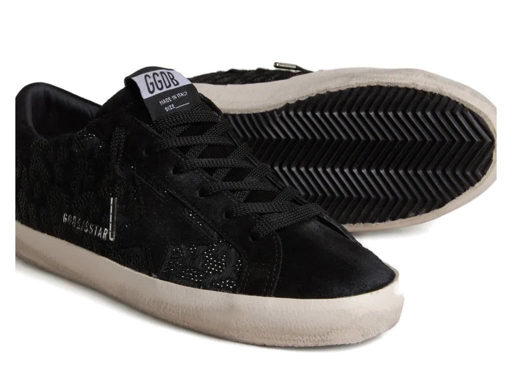 Golden Goose Super-Star Black Pony Skin Black Swarovski Crystals Black Suede Star (W)