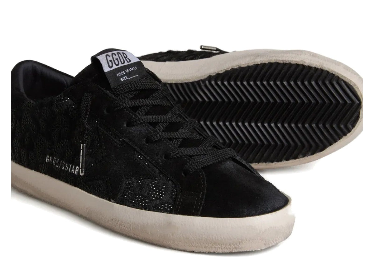 Golden Goose Super-Star Black Pony Skin Black Swarovski Crystals Black Suede Star (W)