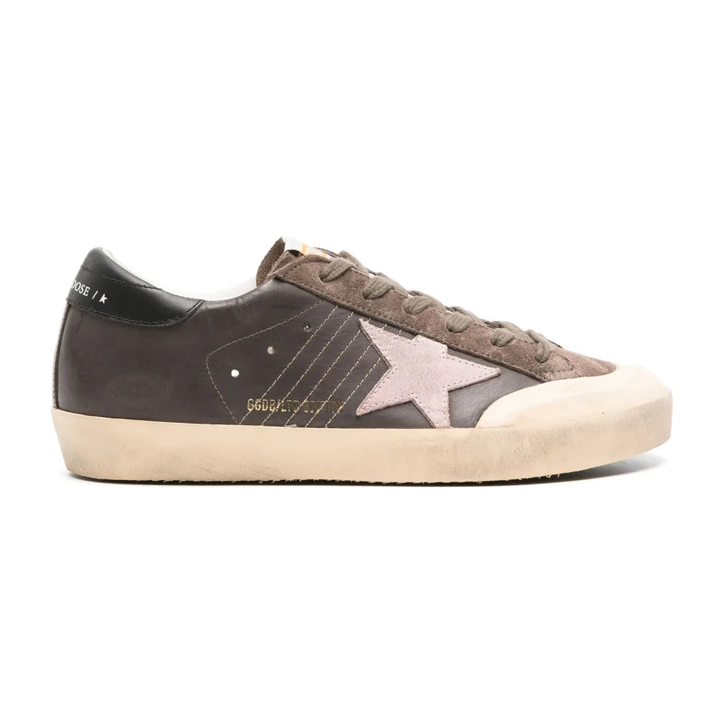 Golden Goose Super-Star Brown Leather Rose Suede Star Black Heel (W)