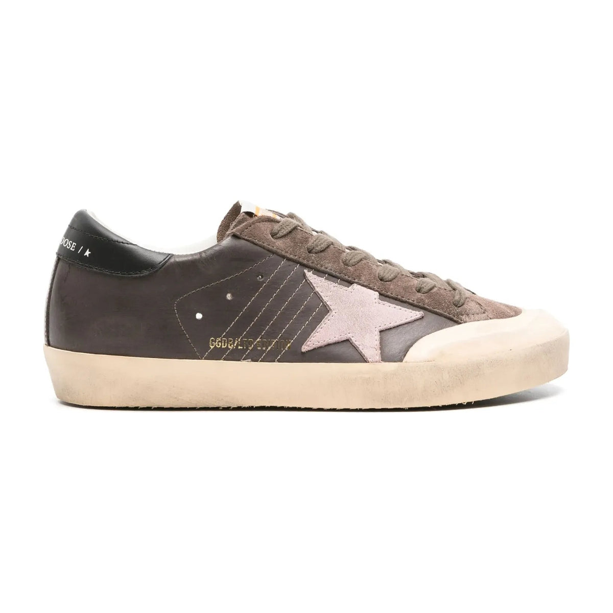 Golden Goose Super-Star Brown Leather Rose Suede Star Black Heel (W)