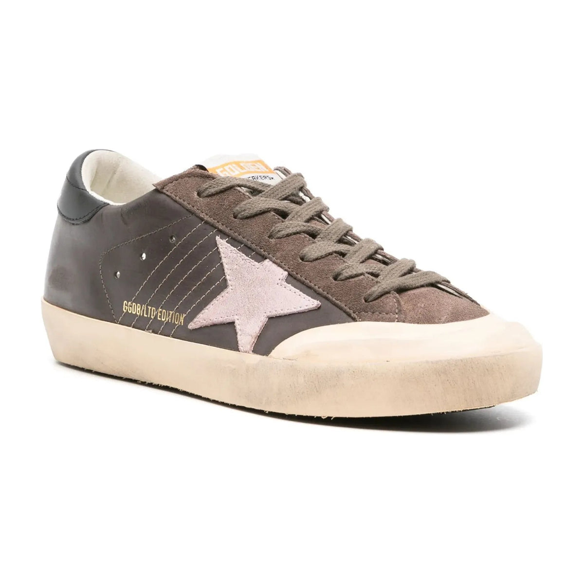 Golden Goose Super-Star Brown Leather Rose Suede Star Black Heel (W)