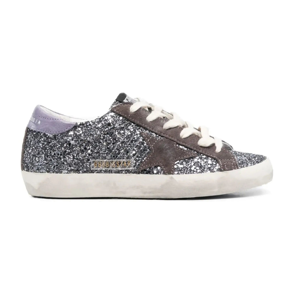 Golden Goose Super-Star Glitter Brown Star Lilac Heel Tab (W)