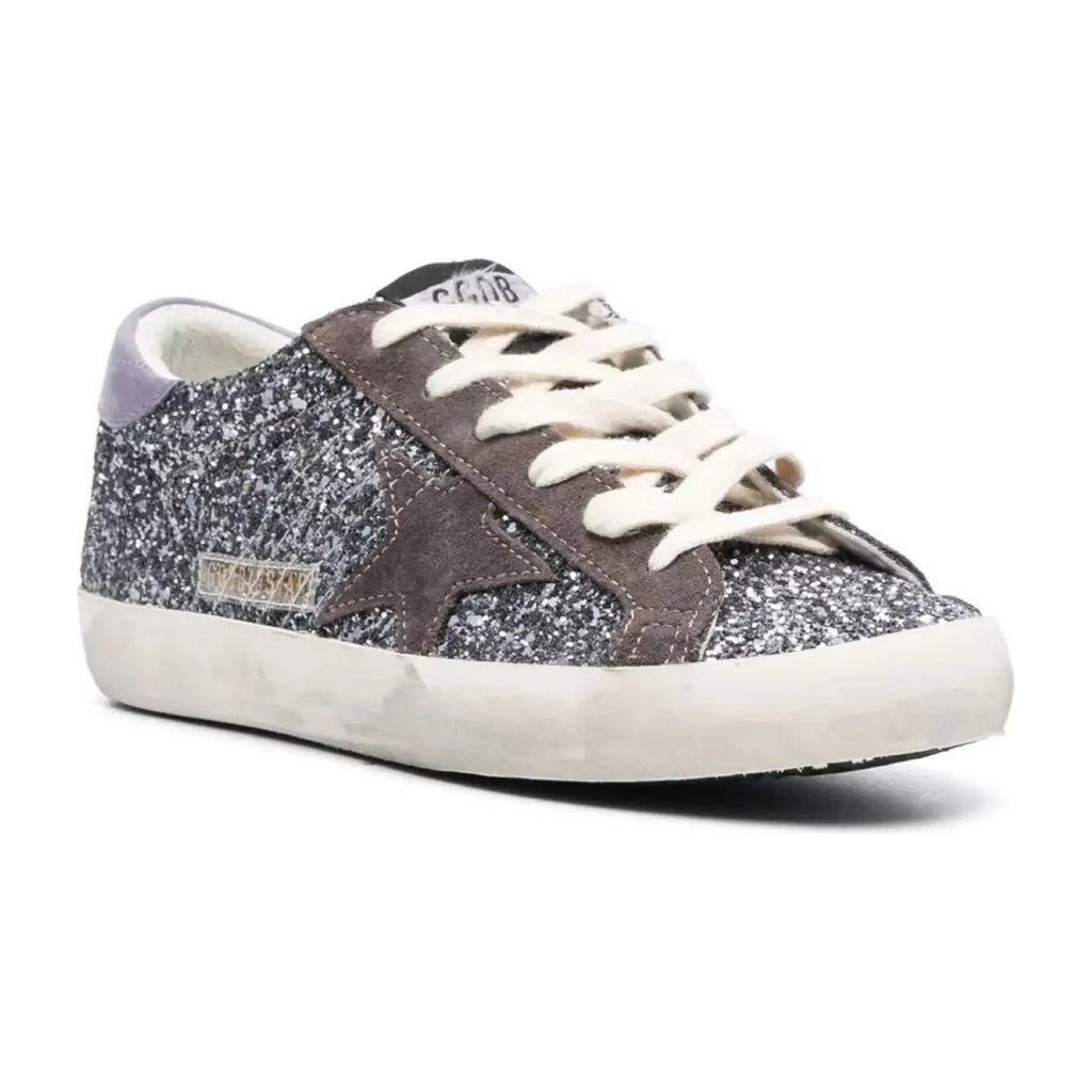 Golden Goose Super-Star Glitter Brown Star Lilac Heel Tab (W)