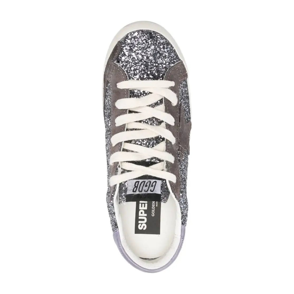 Golden Goose Super-Star Glitter Brown Star Lilac Heel Tab (W)