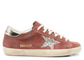 Golden Goose Super-Star LTD Red Suede Silver Glitter Star Laminated Leather Heel Tab (W)