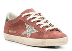 Golden Goose Super-Star LTD Red Suede Silver Glitter Star Laminated Leather Heel Tab (W)