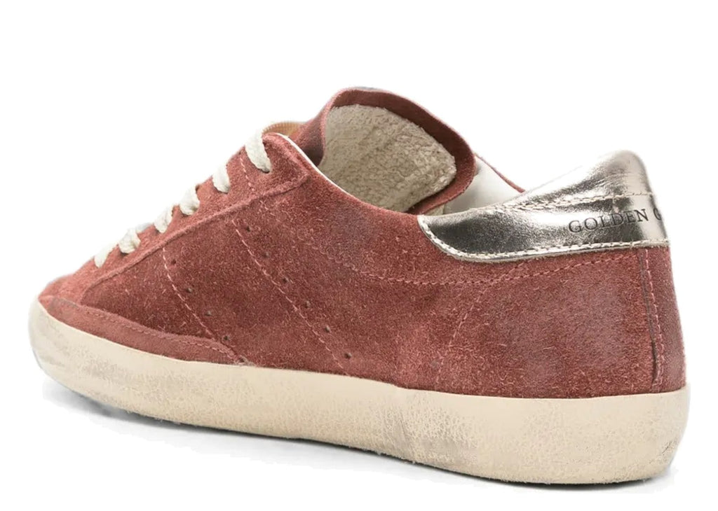 Golden Goose Super-Star LTD Red Suede Silver Glitter Star Laminated Leather Heel Tab (W)
