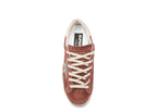 Golden Goose Super-Star LTD Red Suede Silver Glitter Star Laminated Leather Heel Tab (W)