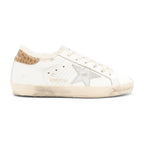 Golden Goose Super-Star Silver Leather Star Beige Croc Heel Tab (W)