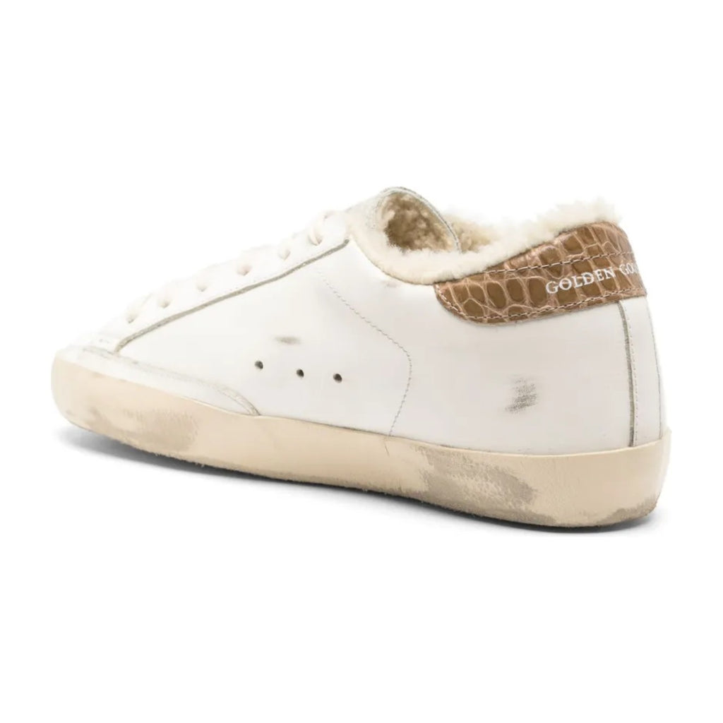 Golden Goose Super-Star Silver Leather Star Beige Croc Heel Tab (W)