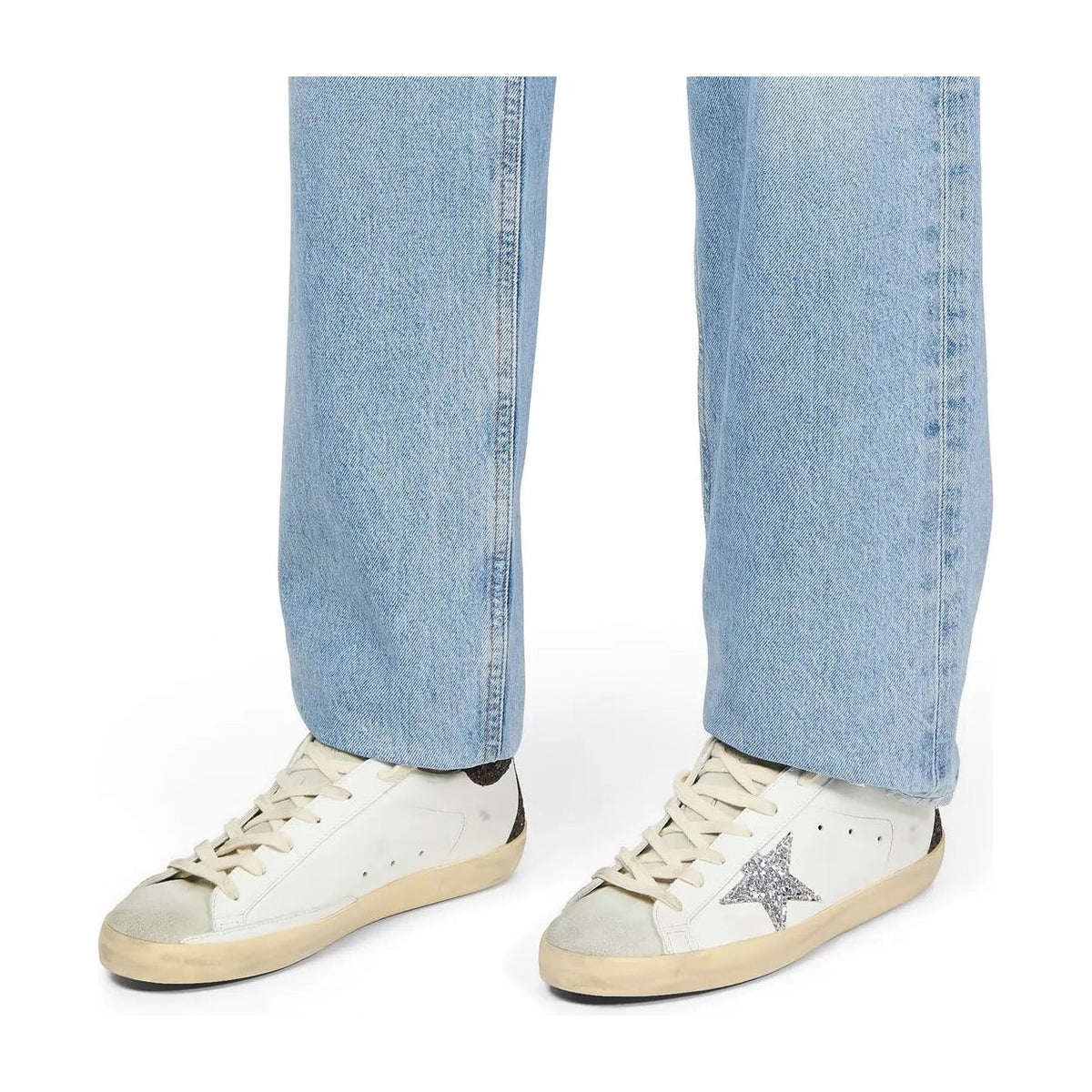 Golden Goose Super-Star Silver Star Brown Glitter Heel (W)