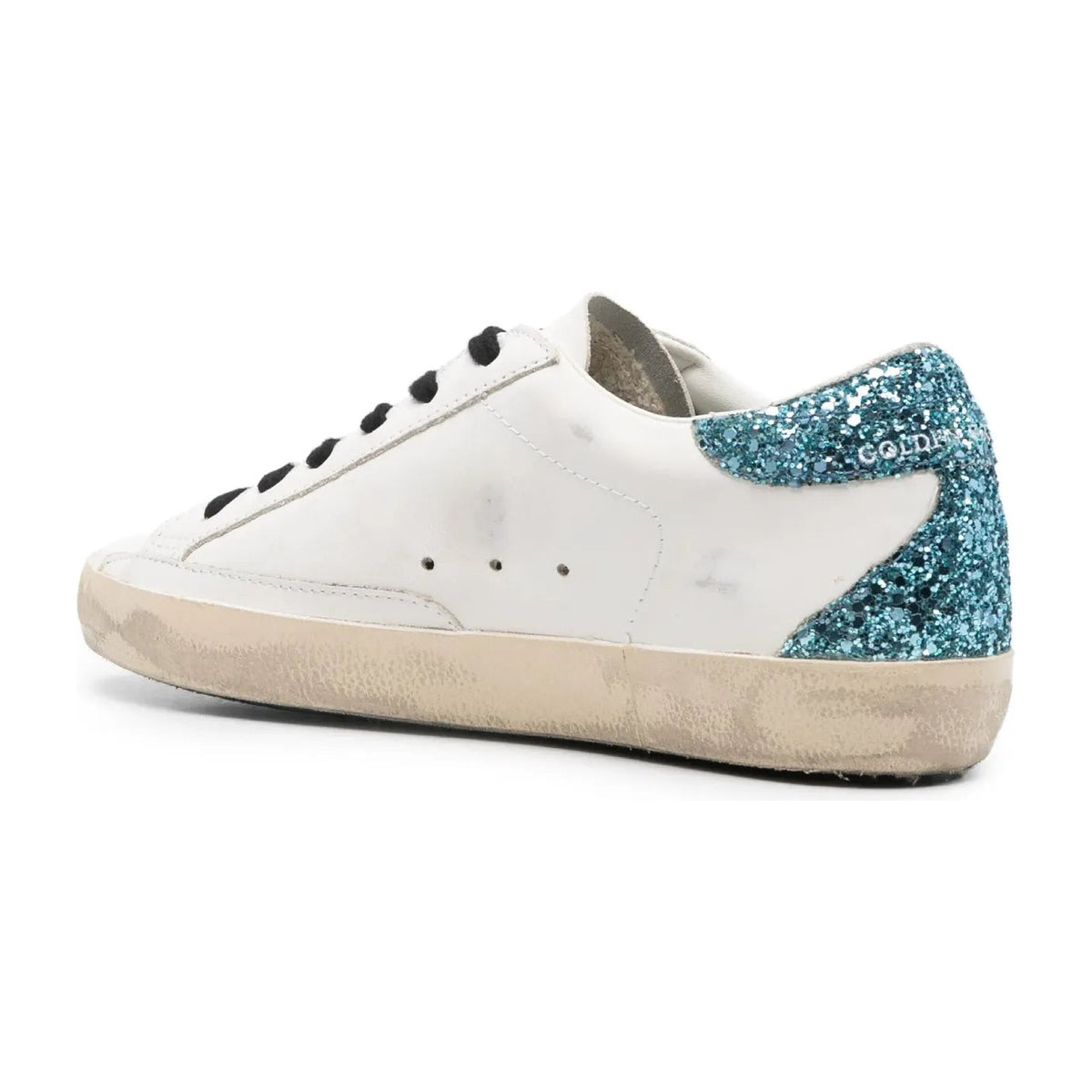 Golden Goose Super-Star White Leather Burgundy Star Blue Glitter Heel (W)