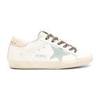Golden Goose Super-Star White Leather Gray Glitter Star Nude Heel Leopard Laces (W)