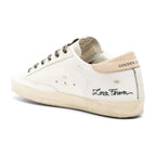 Golden Goose Super-Star White Leather Gray Glitter Star Nude Heel Leopard Laces (W)