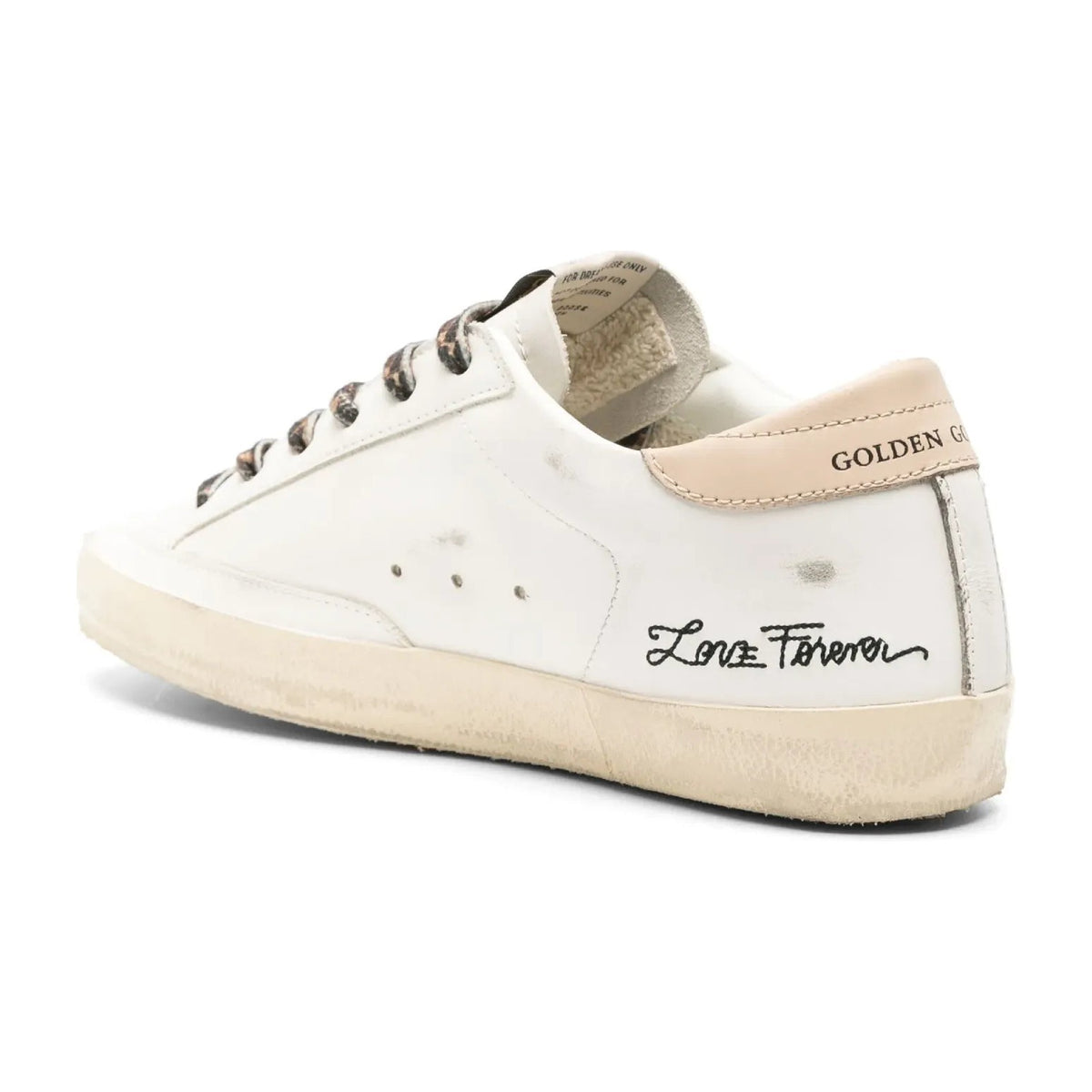Golden Goose Super-Star White Leather Gray Glitter Star Nude Heel Leopard Laces (W)