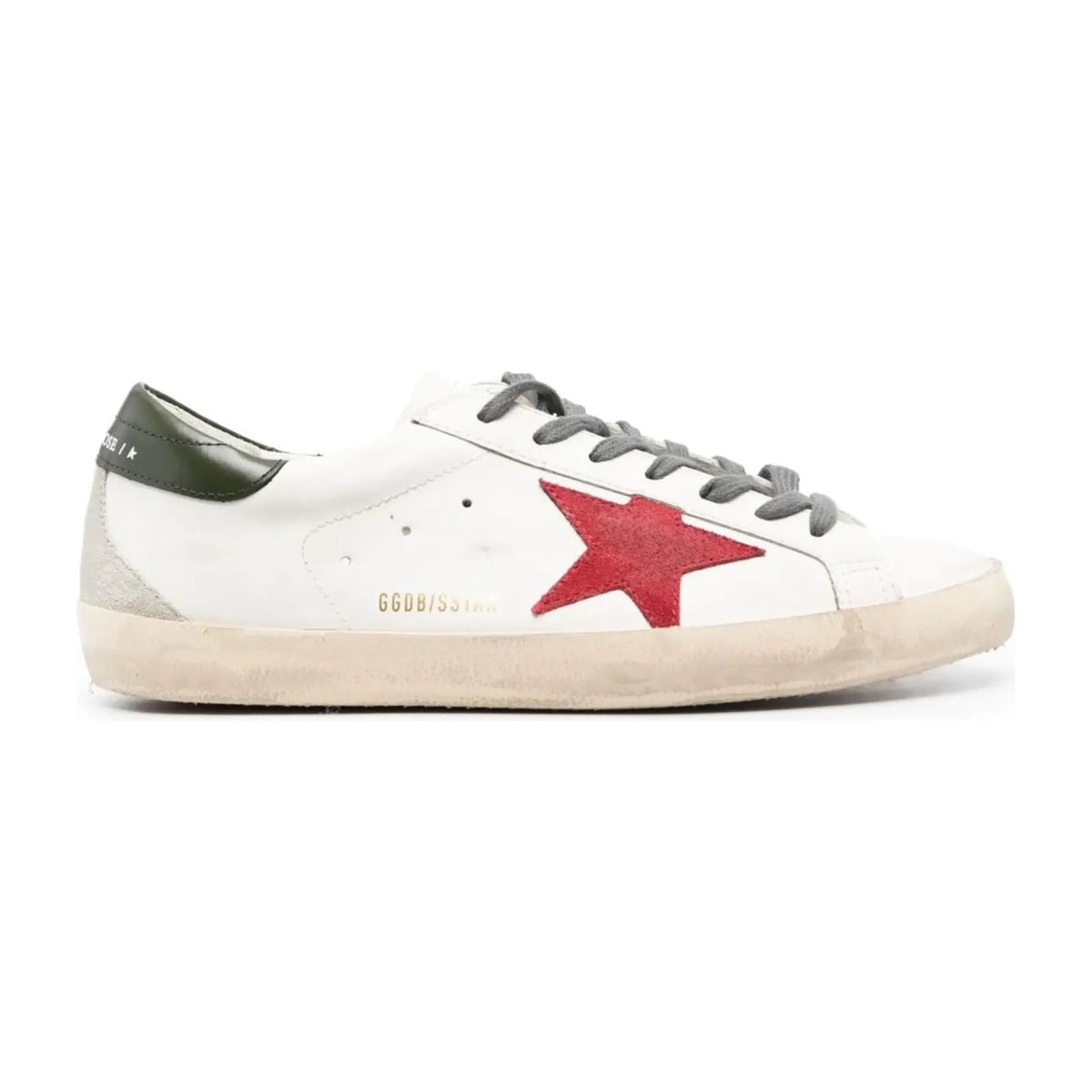 Golden Goose Super-Star White Leather Red Suede Star Green Heel