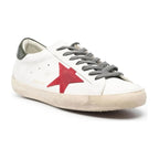 Golden Goose Super-Star White Leather Red Suede Star Green Heel