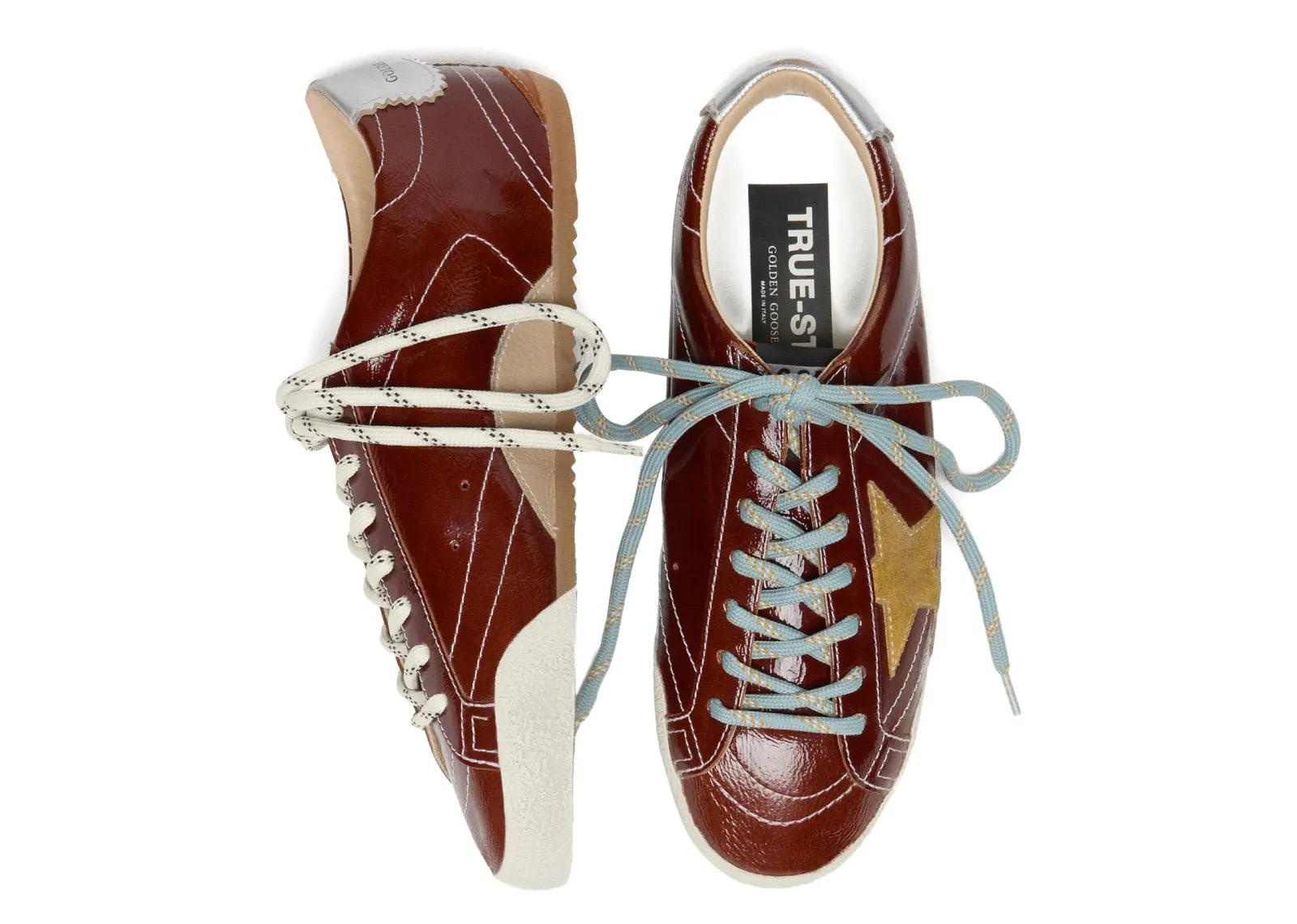 Golden Goose True-Star Burgundy Naplak Yellow Suede Star Silver Heel (W)