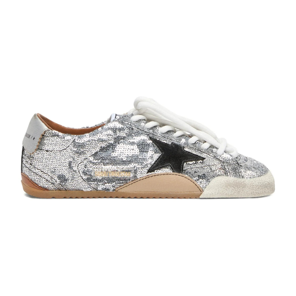 Golden Goose True-Star Silver Sequin Black Suede Star Silver Heel (W)