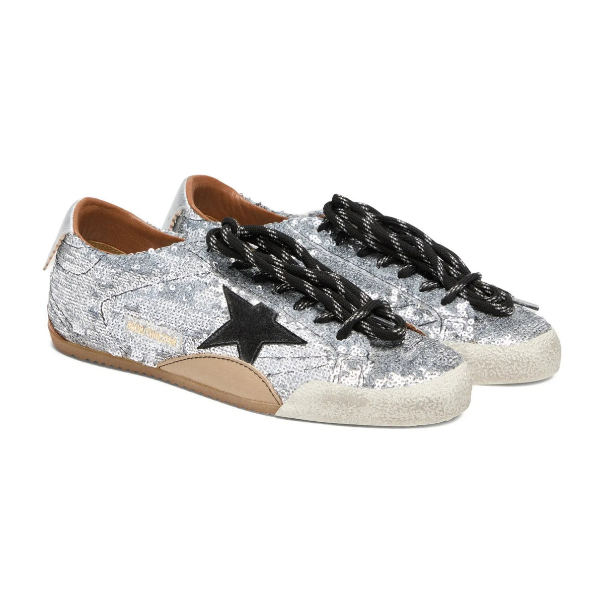 Golden Goose True-Star Silver Sequin Black Suede Star Silver Heel (W)