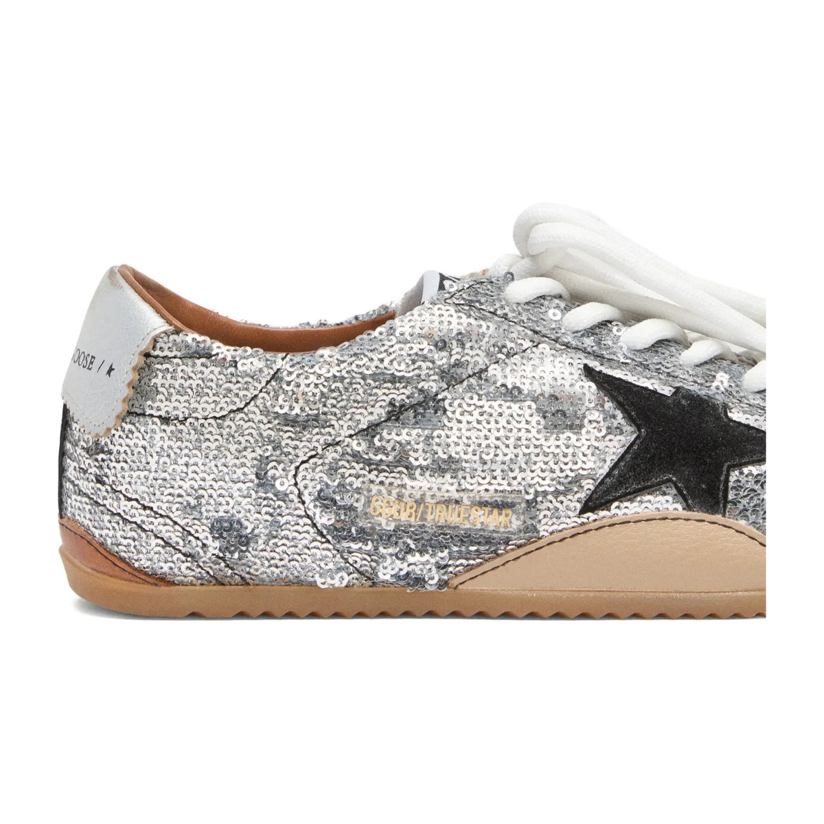 Golden Goose True-Star Silver Sequin Black Suede Star Silver Heel (W)