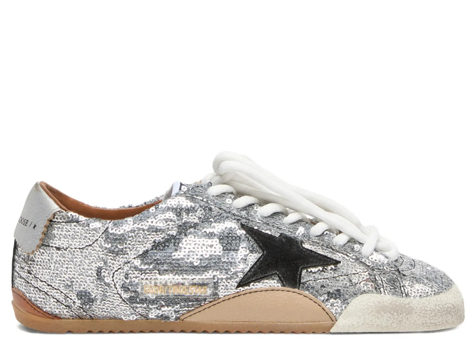 Golden Goose True-Star Silver Sequin Black Suede Star Silver Heel (W)