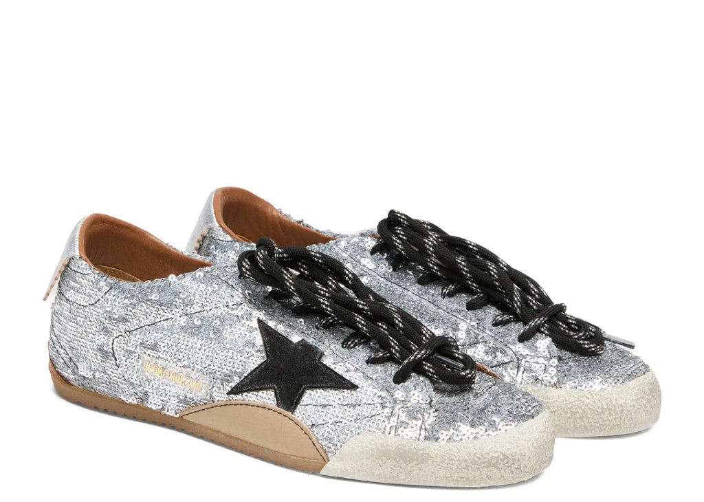 Golden Goose True-Star Silver Sequin Black Suede Star Silver Heel (W)
