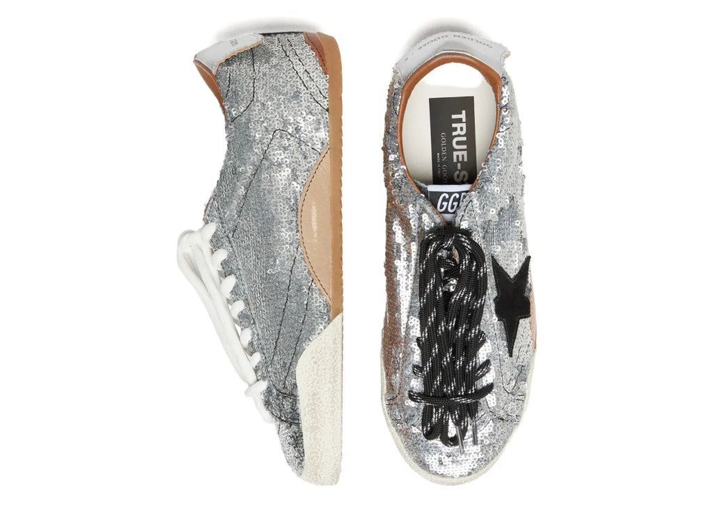 Golden Goose True-Star Silver Sequin Black Suede Star Silver Heel (W)