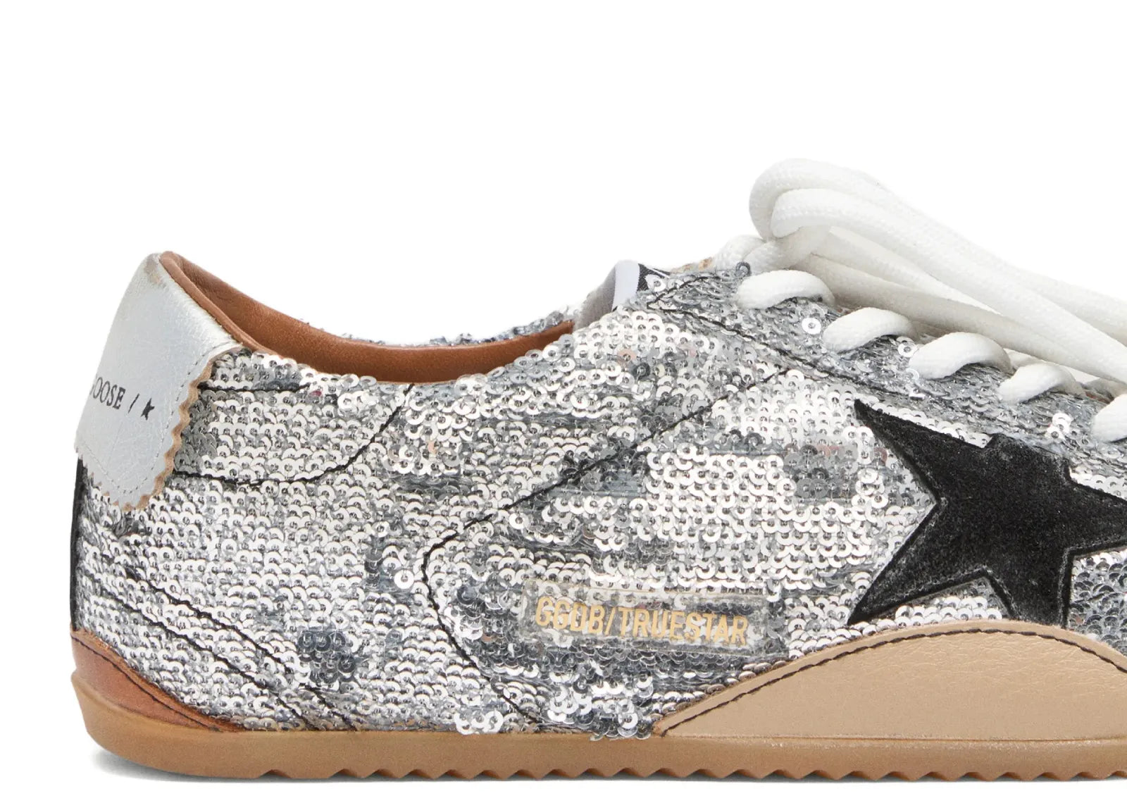 Golden Goose True-Star Silver Sequin Black Suede Star Silver Heel (W)