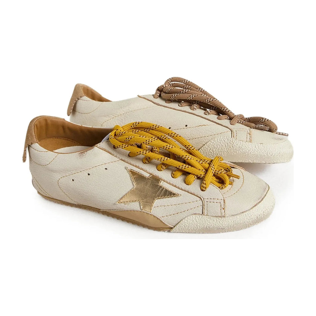 Golden Goose True-Star White Nappa Gold Star Beige Suede Heel (W)