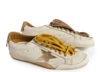 Golden Goose True-Star White Nappa Gold Star Beige Suede Heel (W)