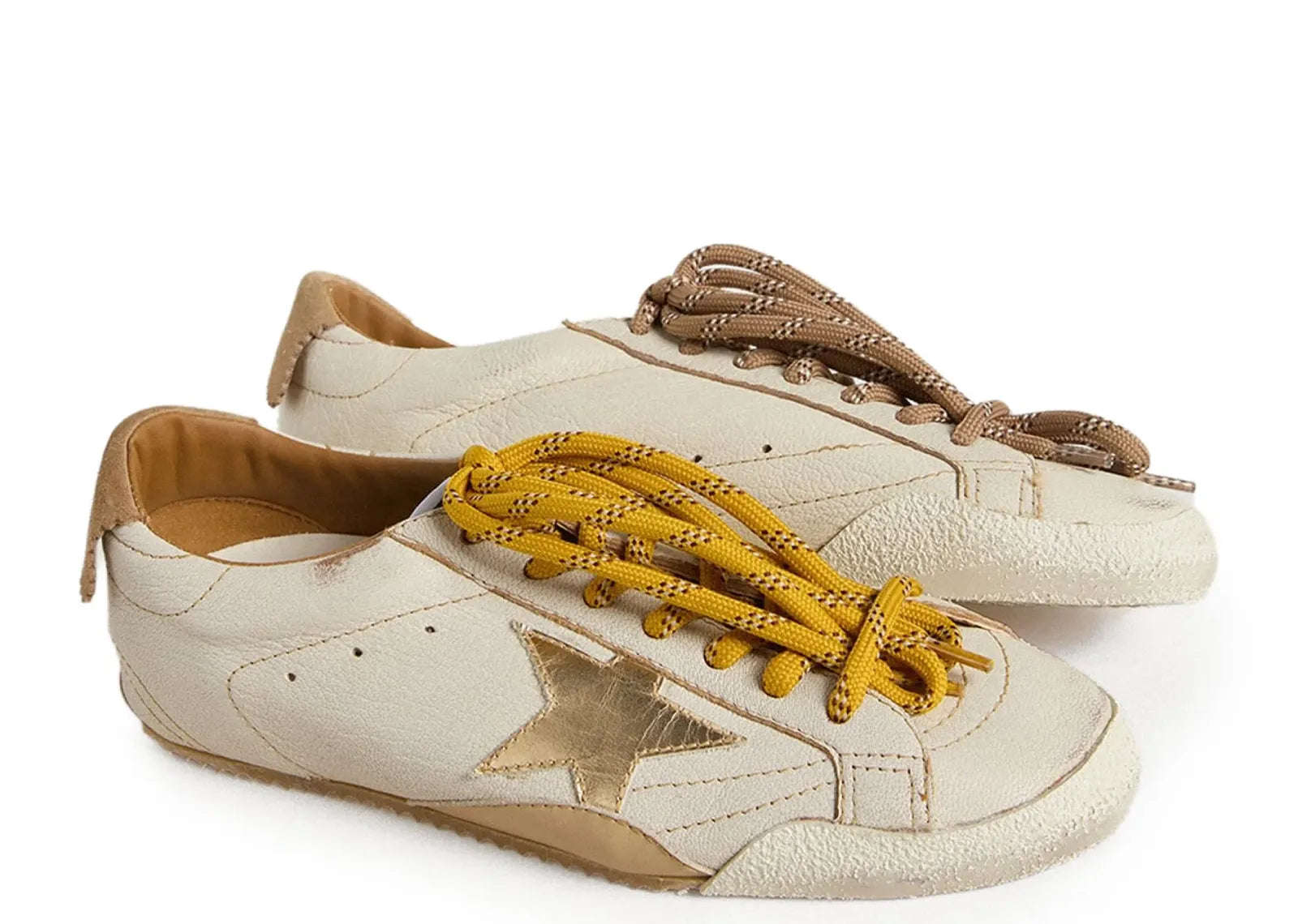 Golden Goose True-Star White Nappa Gold Star Beige Suede Heel (W)