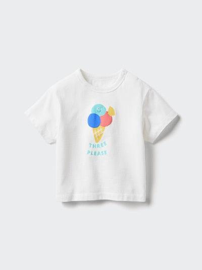 UNIQLO Babies' AIRism Cotton Crew Neck T-Shirt (Printed) - 01 OFF WHITE