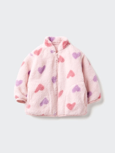 UNIQLO Babies' Toddler Fluffy Fleece Full-Zip Jacket (Printed) - 11 PINK