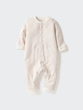 UNIQLO Babies' Newborn Ribbed One Piece Outfit (Long Sleeve, Stripe) - 30 NATURAL