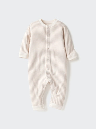 UNIQLO Babies' Newborn Ribbed One Piece Outfit (Long Sleeve, Stripe) - 30 NATURAL