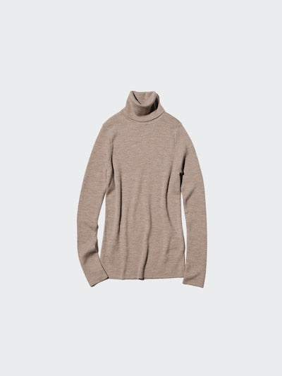 UNIQLO Women's 100% Merino Ribbed Turtleneck Jumper - 18 WINE