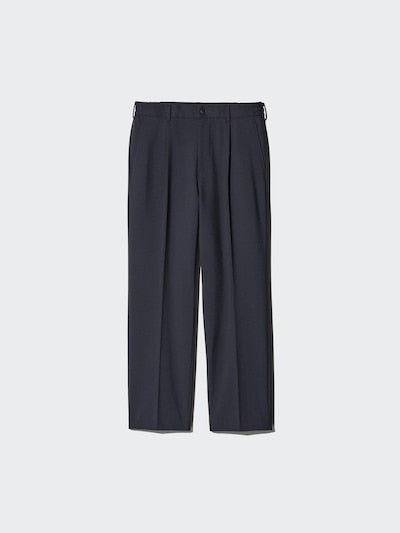 UNIQLO Men's Pleated Wide Trousers - 69 NAVY